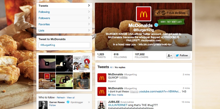 On Feb. 18, 2013, Burger King's Twitter account was hacked garnering national media coverage and the ire of brand followers. 