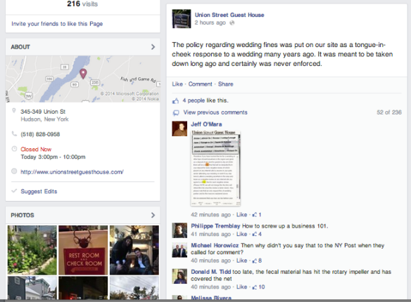 Since this firestorm hit mainstream media, the inn's Facebook page has been inundated with negative posts.